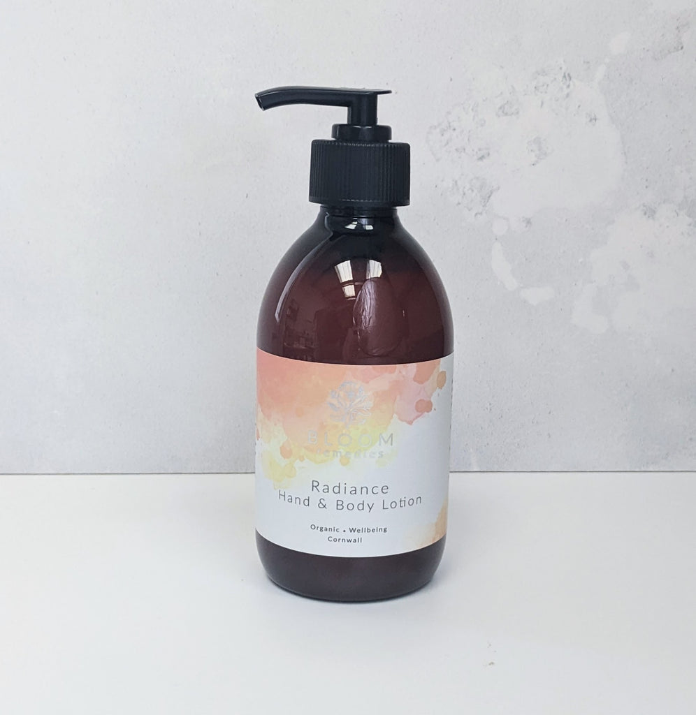 Radiance Organic Hand & Body Lotion - Amber plastic – Bloom Remedies